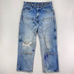 Prison Blues Double Knee Jeans Mens 33x30 Loose Fit Faded Distress Thrashed USA